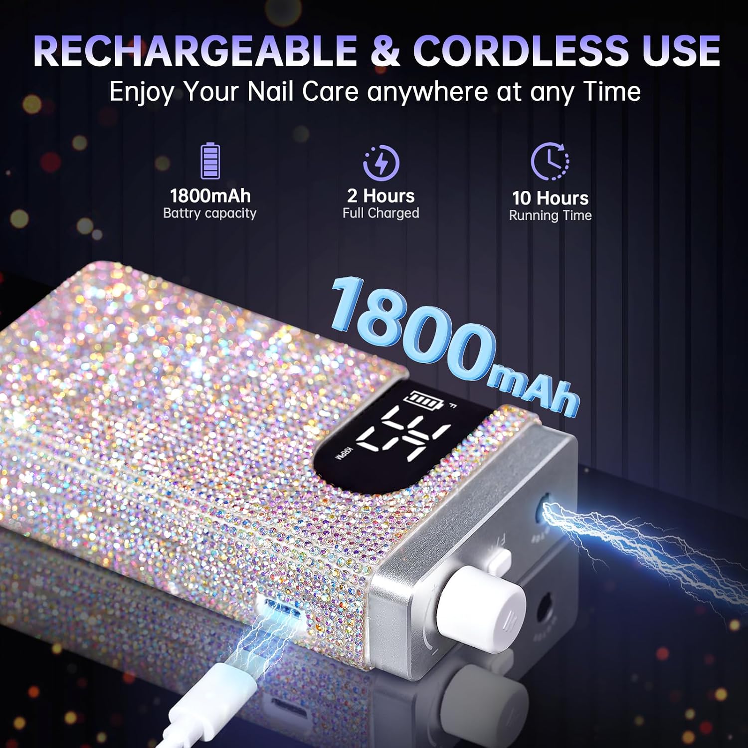 CHRISTINE SHELLY portable electric nail drill handpiece and 12 drill bits, mini rechargeable e-file with diamond finish - 3