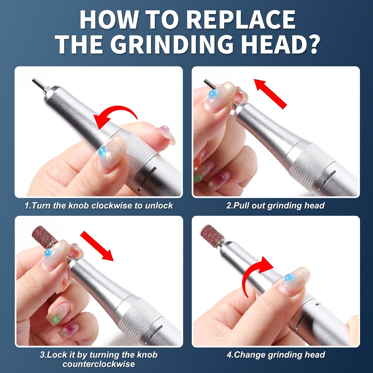 White rechargeable electric nail drill with 13 bits and 56 sanding bands - 4
