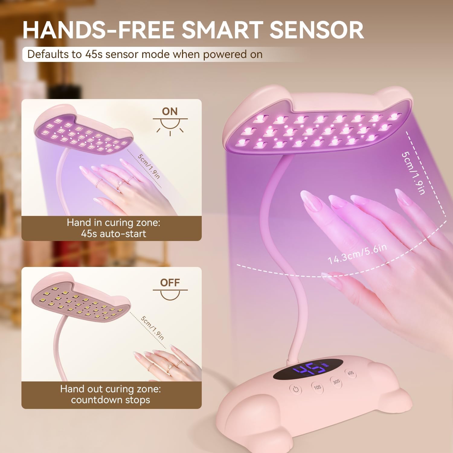 AORAEM cordless 48W gooseneck UV nail lamp with digital display and flexible arm - 3