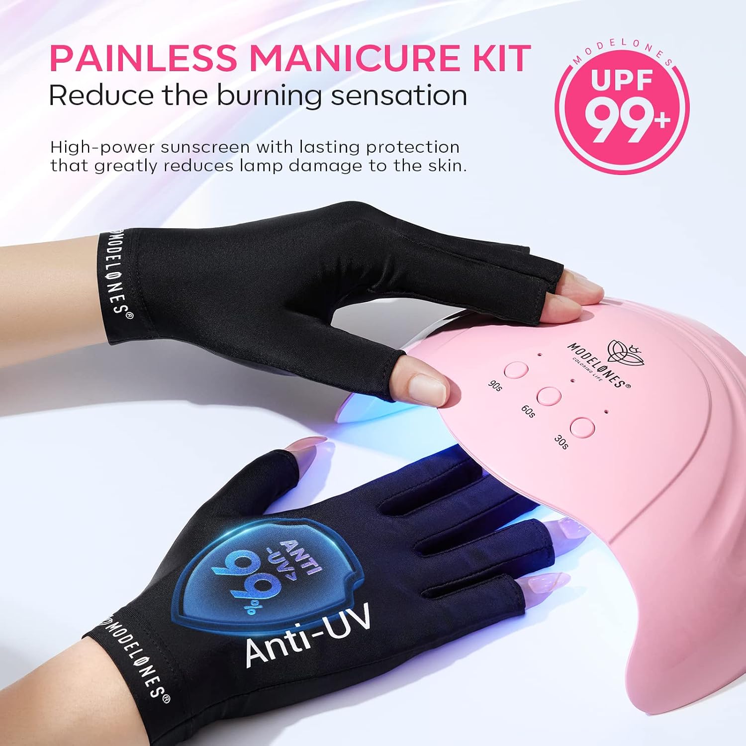Modelones 48W UV LED nail lamp with fingerless UV-protective gloves - 2