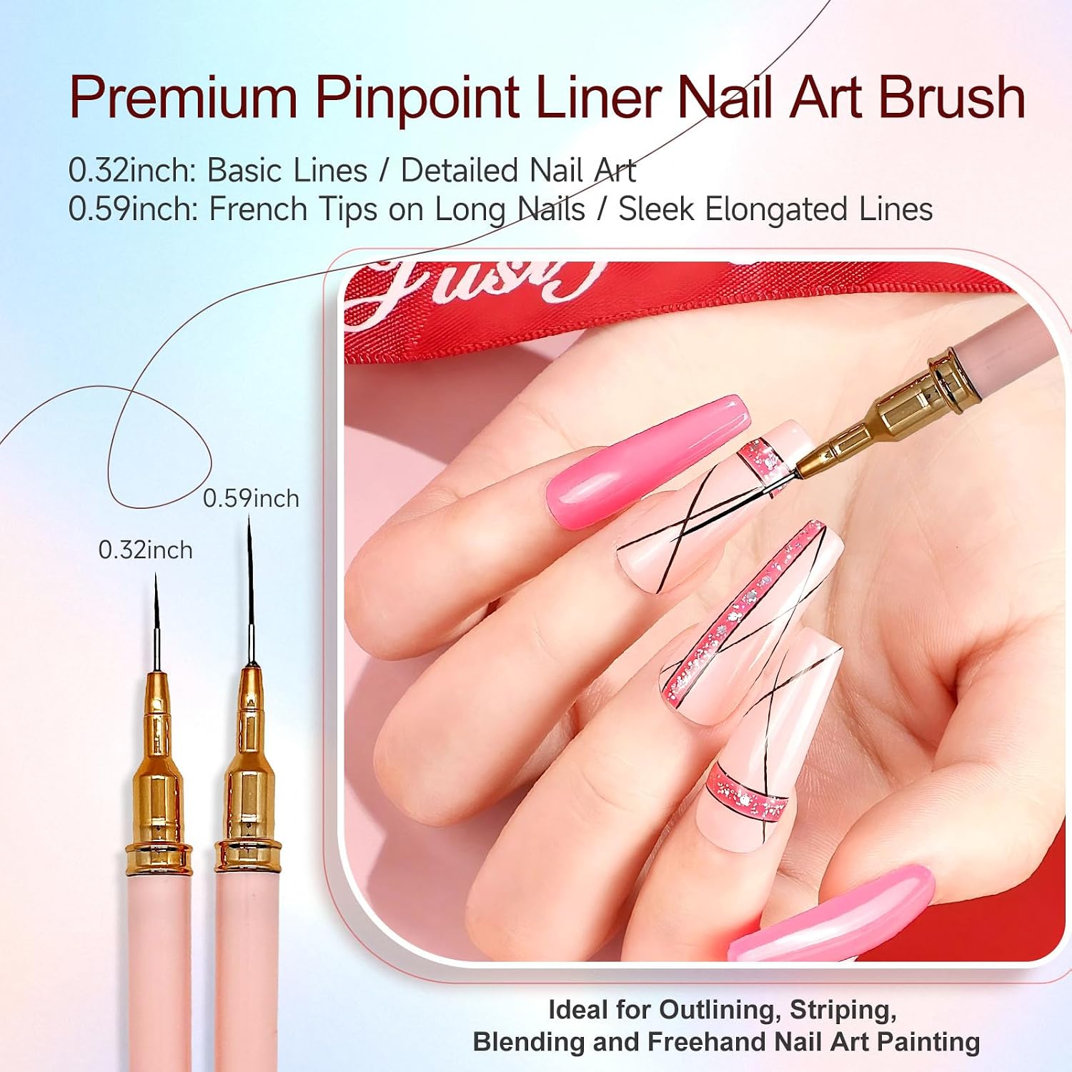 NEUTECHNO 65-piece nail art kit with brushes, liner pens, dotting tools, 3-in-1 cat eye magnet, Y-shaped guide, 50 sponges and grabbing pen - 3