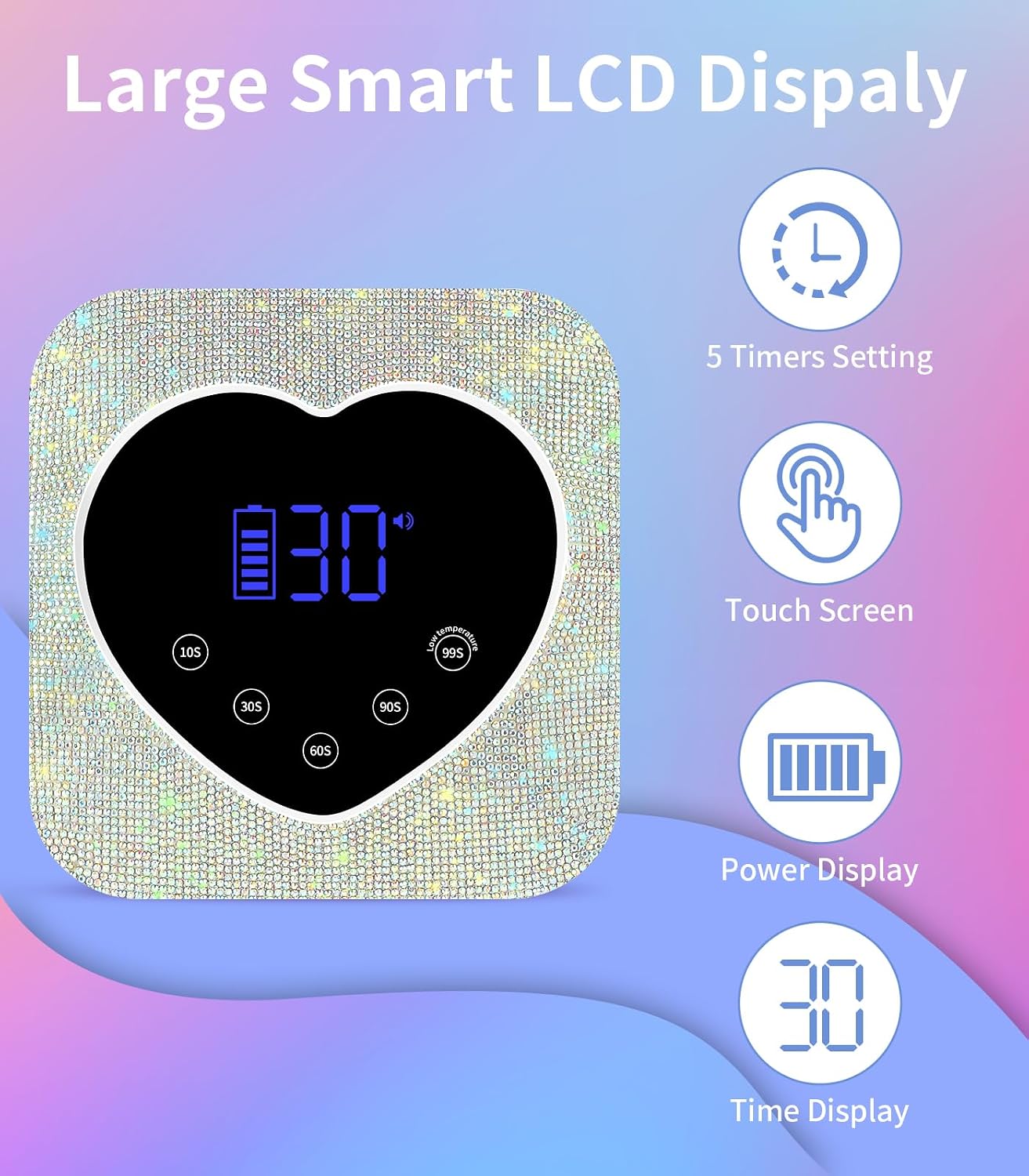 HUGMAPLE sparkly diamond cordless 72W UV LED nail lamp - 3