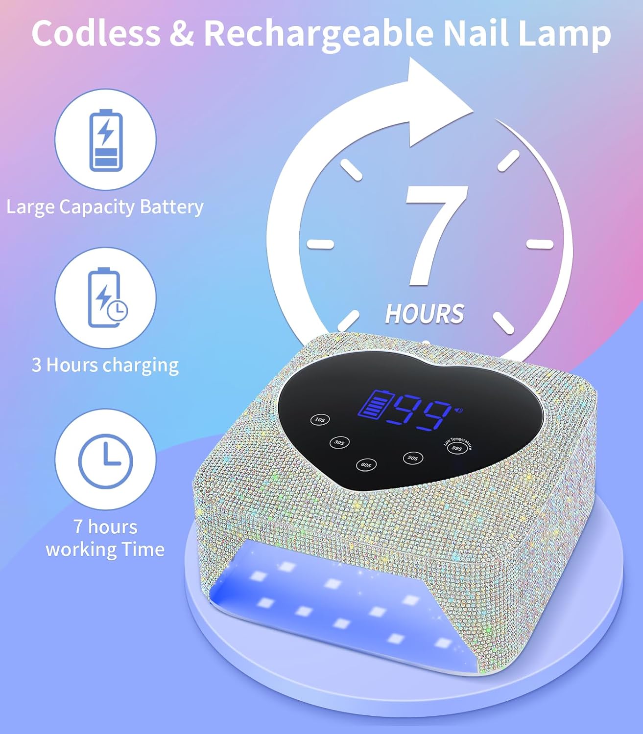 HUGMAPLE sparkly diamond cordless 72W UV LED nail lamp - 4