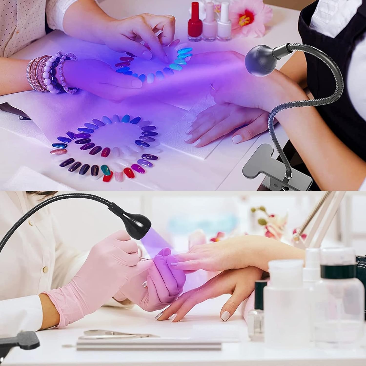BUCICE 3W gooseneck USB UV nail lamp positioned over fingernail - 2