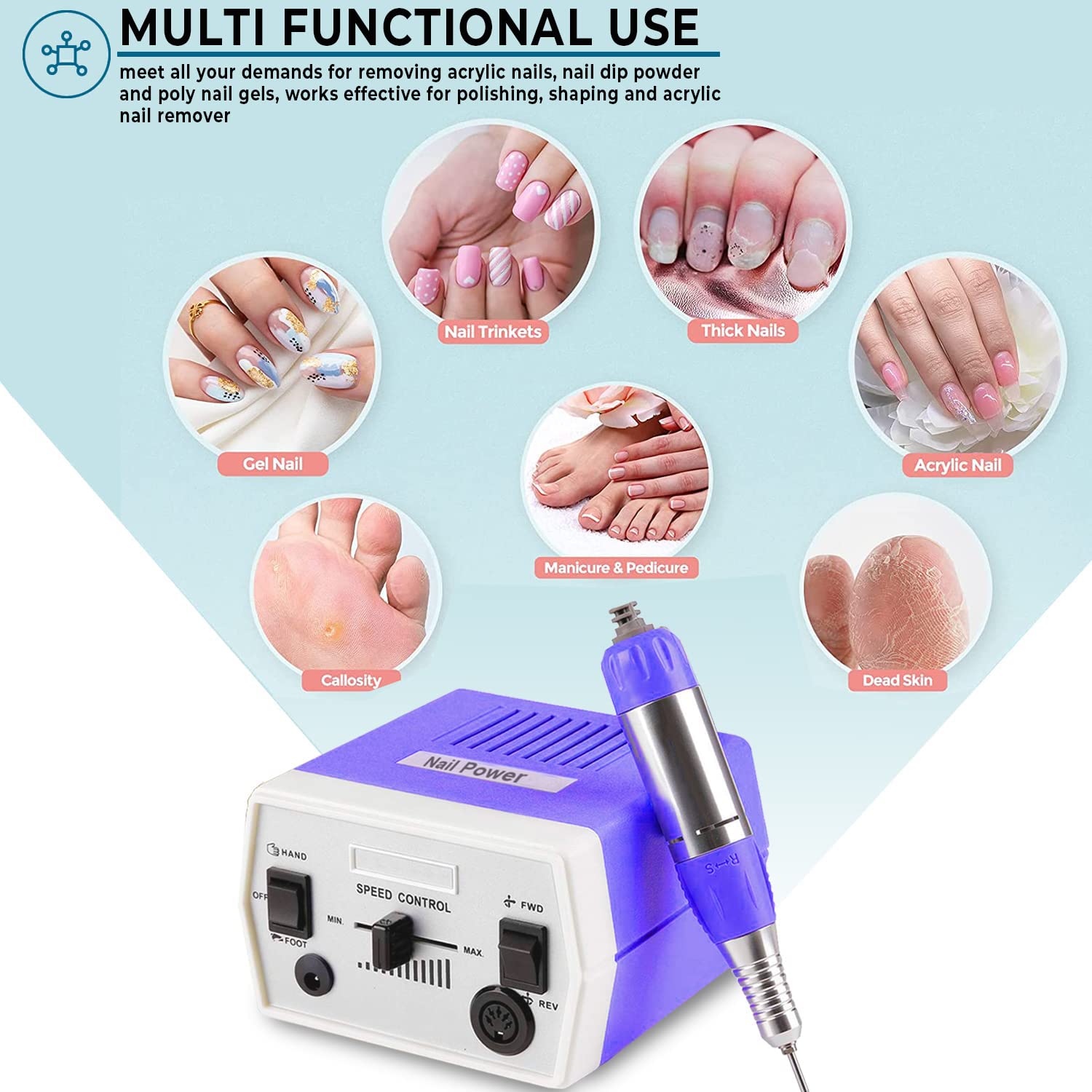 Véfaîî JD700 electric nail drill unit with handpiece and accessories - 2
