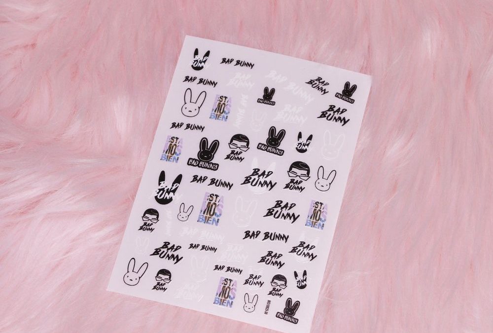 Bad Bunny Nail Stickers: Hip Hop Black & White Decals