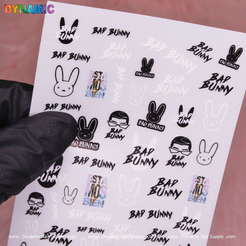 Bad Bunny black white nail sticker - 2