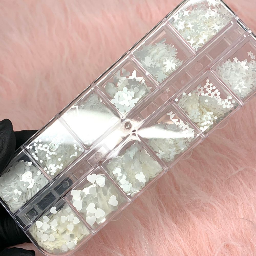 white multi-shape nail sequins - 2
