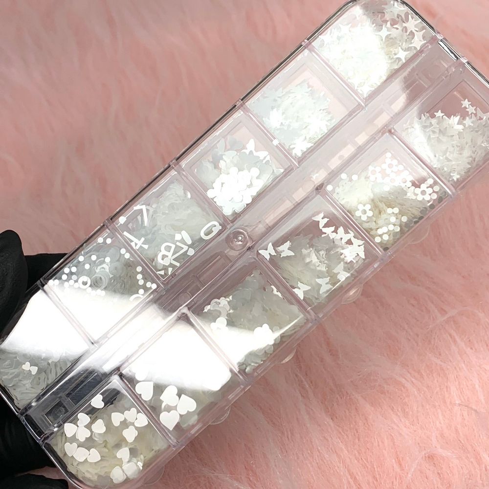 white multi-shape nail sequins - 3