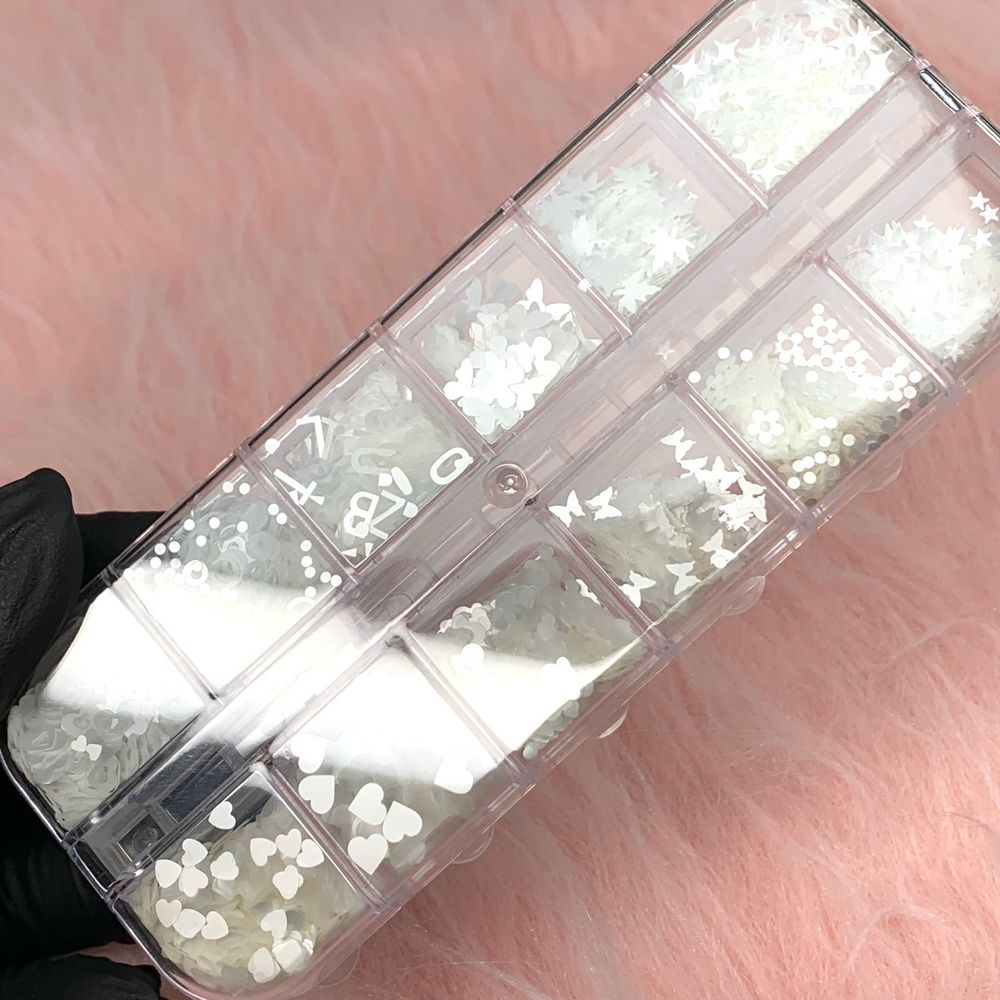 white multi-shape nail sequins - 4